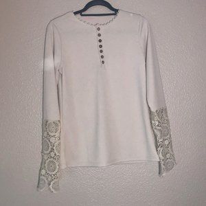 White Top with Lace Sleeve